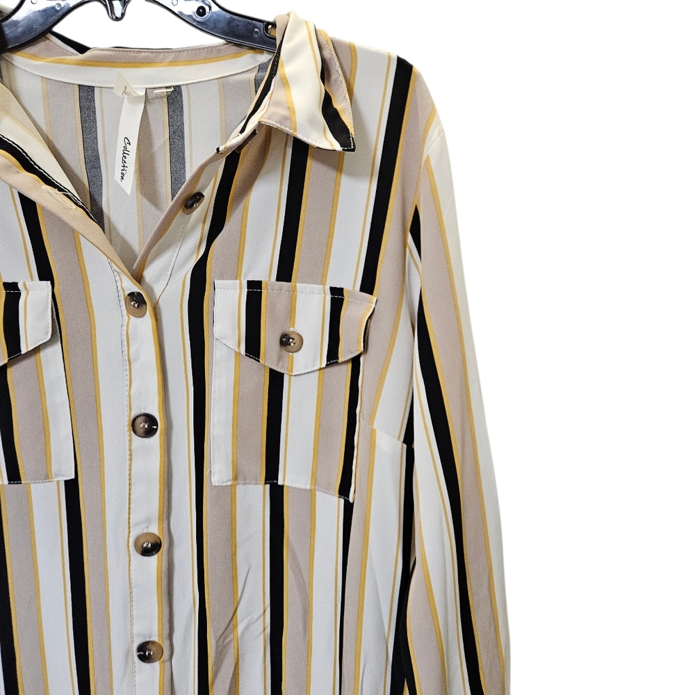 NY Collection Striped Button-Down Shirt Dress Size L - Picture 5 of 13